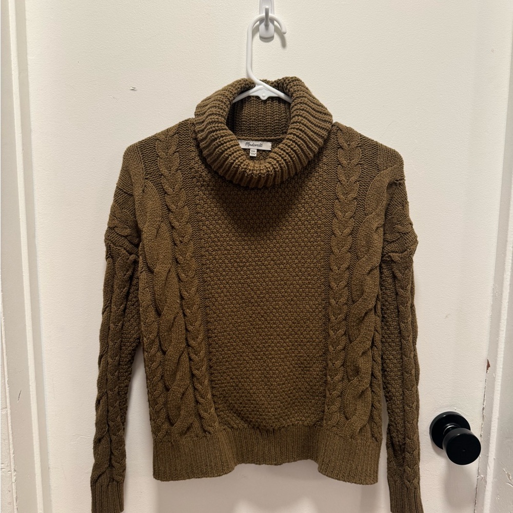 Madewell Olive Cable Knit Turtleneck Sweater